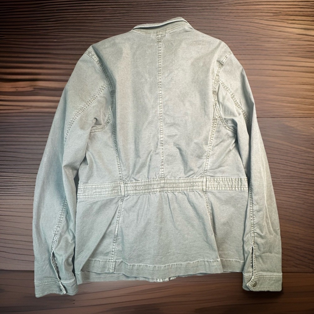 Lucky Brand Jacket Womens Large Green Twill Military Full Zip Pockets Utility - Picture 2 of 5